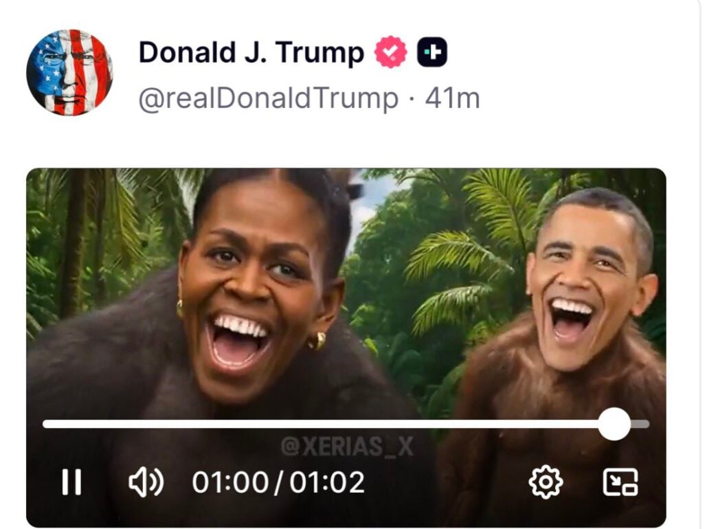 Trump posts video depicting Barack and Michelle Obama as monkeys